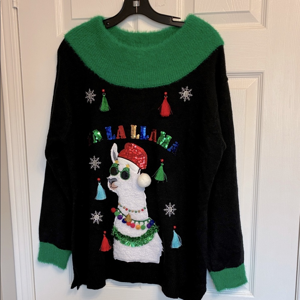 Black and Green Llama Sweater size L